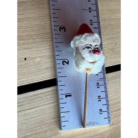 Vintage Miniature Santa Claus Head Pick Cotton Pipe Cleaner Cake topper. Japan - Picture 7 of 8